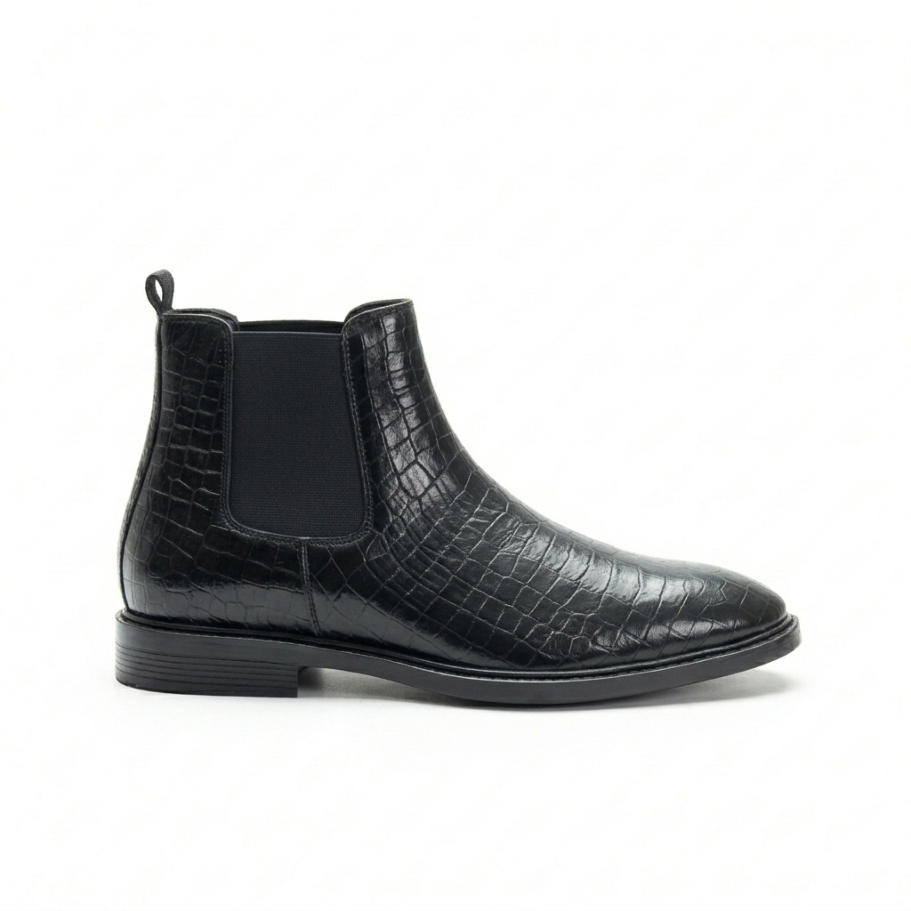 The Juhu Black Croco Chelsea Boots