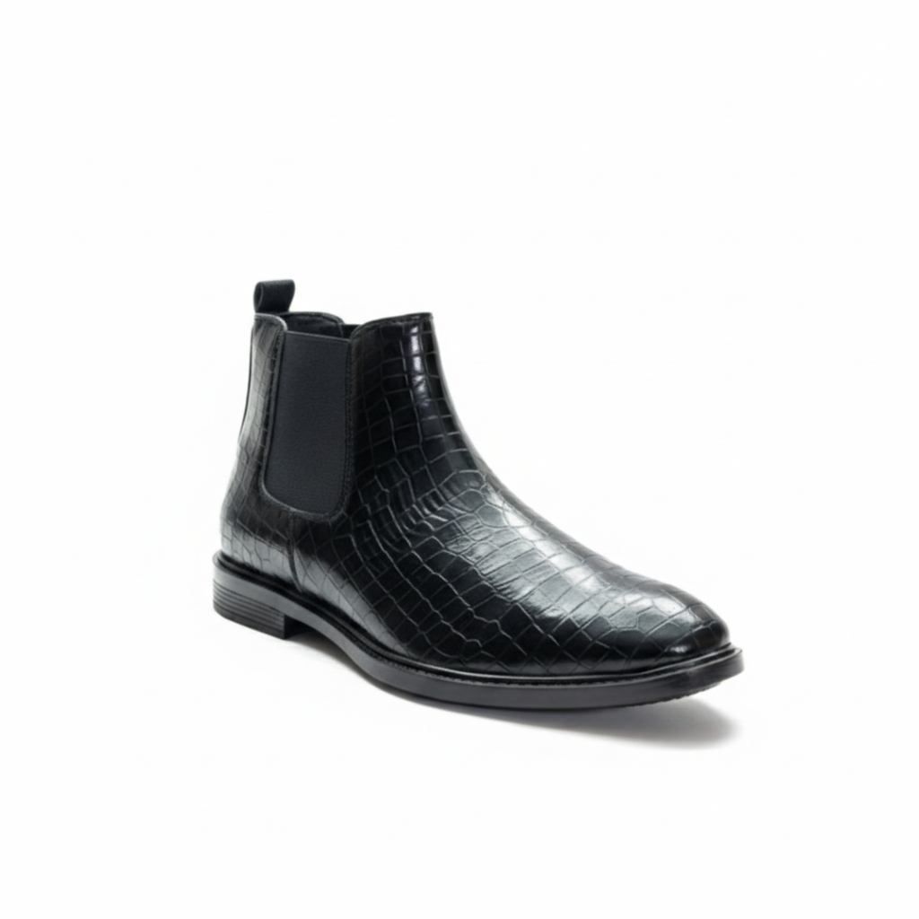 The Juhu Black Croco Chelsea Boots