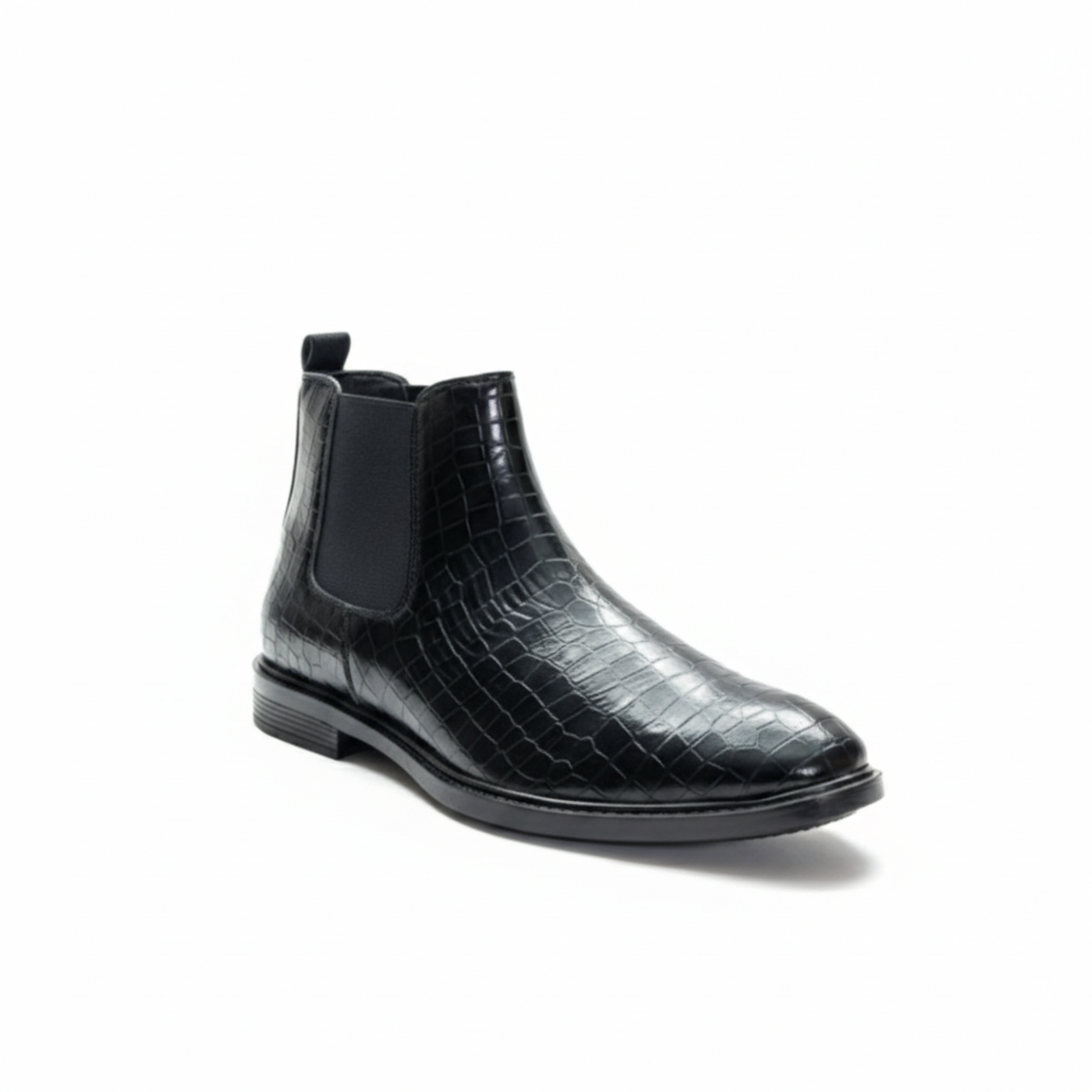 The Juhu Black Croco Chelsea Boots